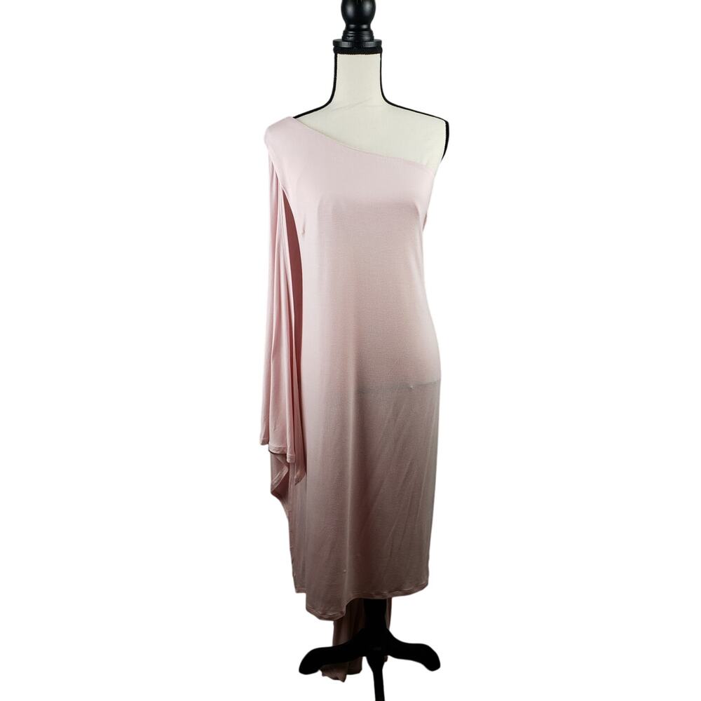 Ashro Women's Size L One Shoulder Statement Sleeve Midi Cape‎ Dress Pastel Pink